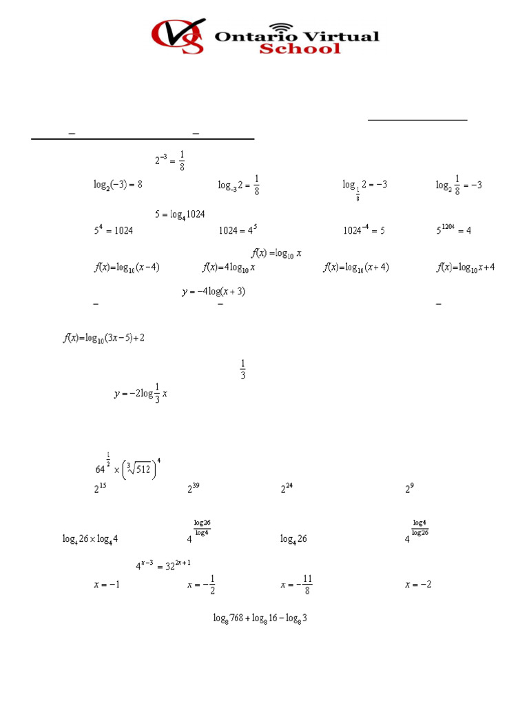 Unit 3 Practice Test | PDF | Logarithm | Function (Mathematics)