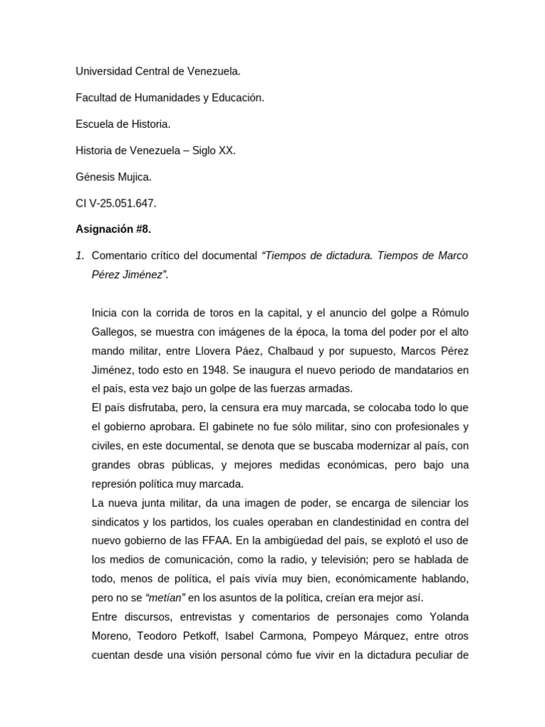 ASIG 7. Historia de Vzla - Siglo XX - Génesis Mujica. | PDF | Venezuela ...