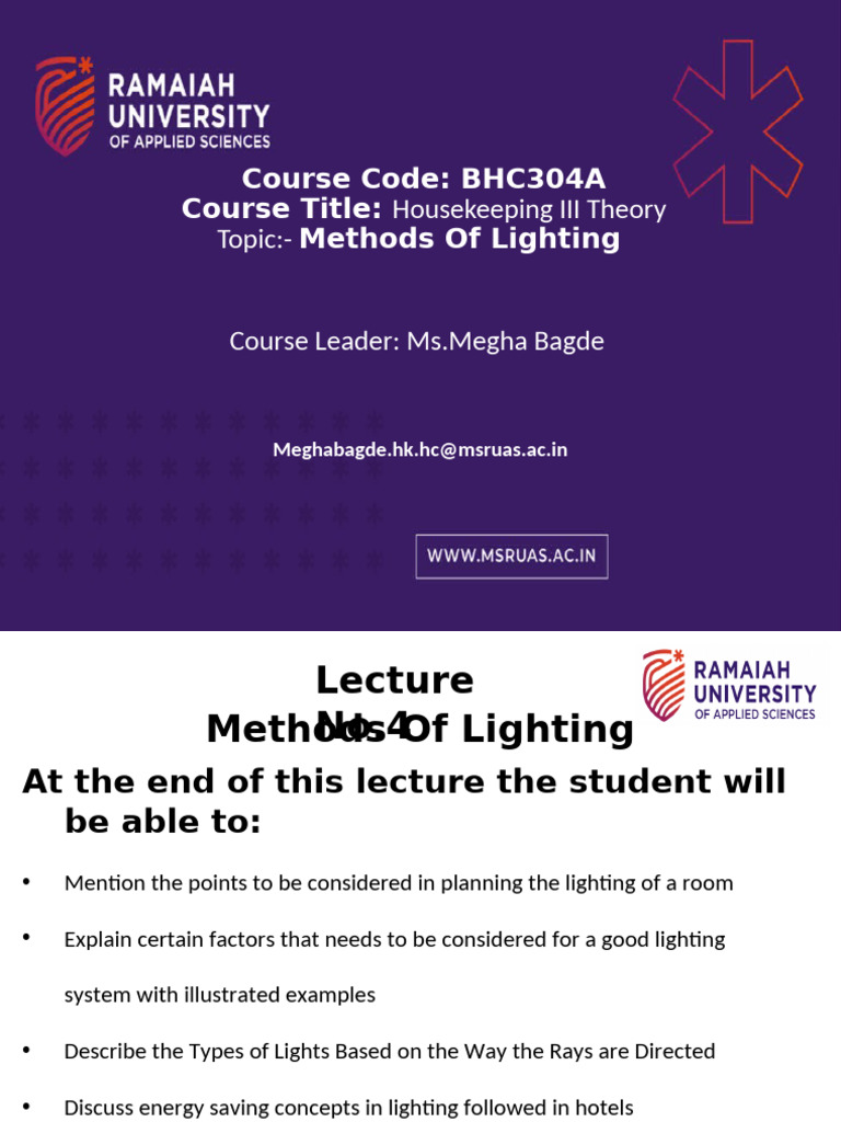 Methods of Lighting in Housekeeping | PDF | Compact Fluorescent Lamp ...