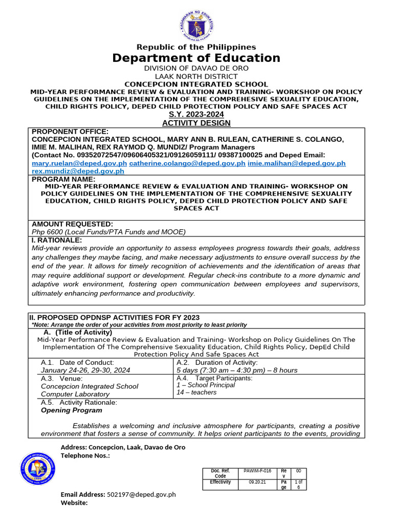 PAWIM F 016 Activity Proposal Template With Annotations MPRE | PDF ...