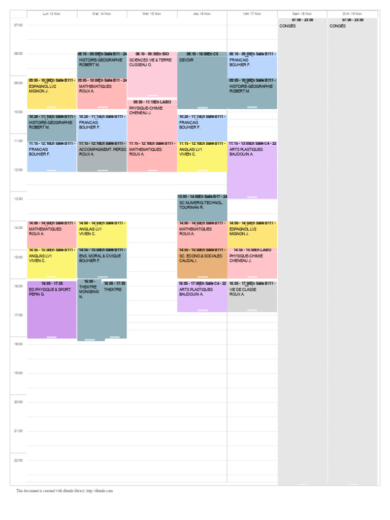 Emploi du temps des cours scolaires | PDF