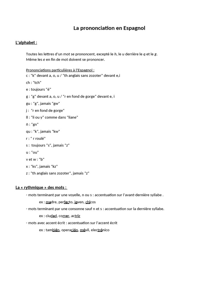 Prononciation de l'Espagnol expliquée | PDF