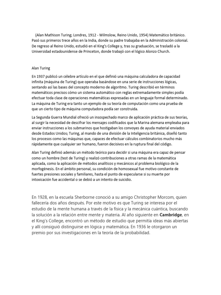 Alan Turing: Pionero de la Computación | PDF | Alan Turing