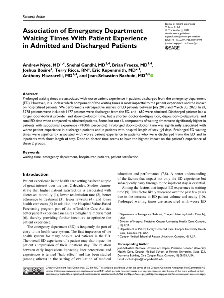 ED Waiting Times and Patient Experience | PDF | Patient | Emergency ...