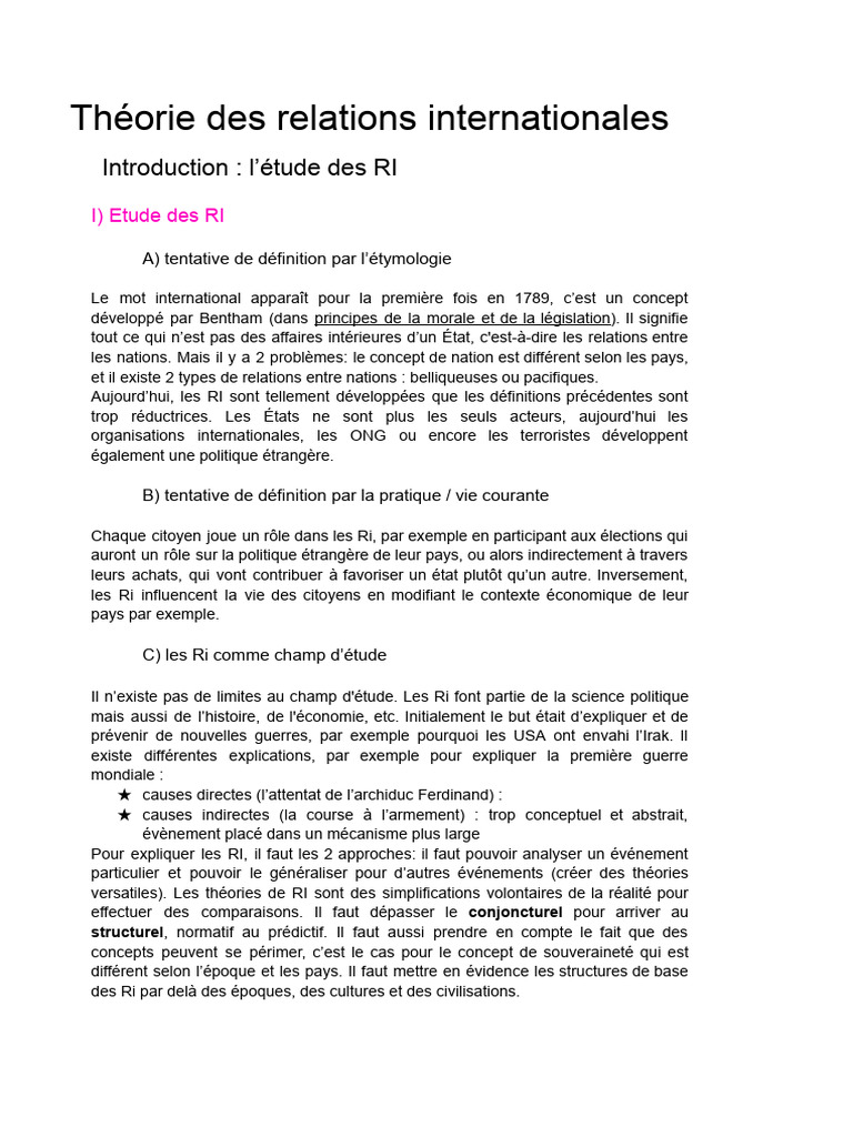 Théories des relations internationales | PDF | État | Libéralisme