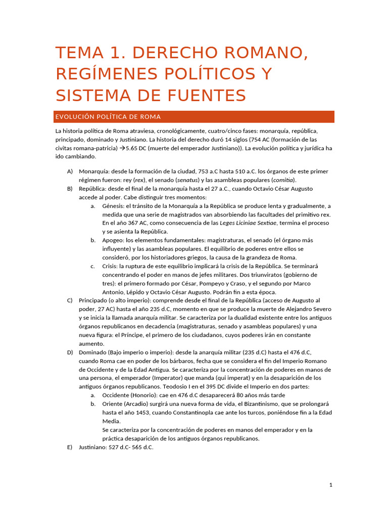 DERECHO ROMANO apuntes | PDF | Republica Romana | imperio Romano