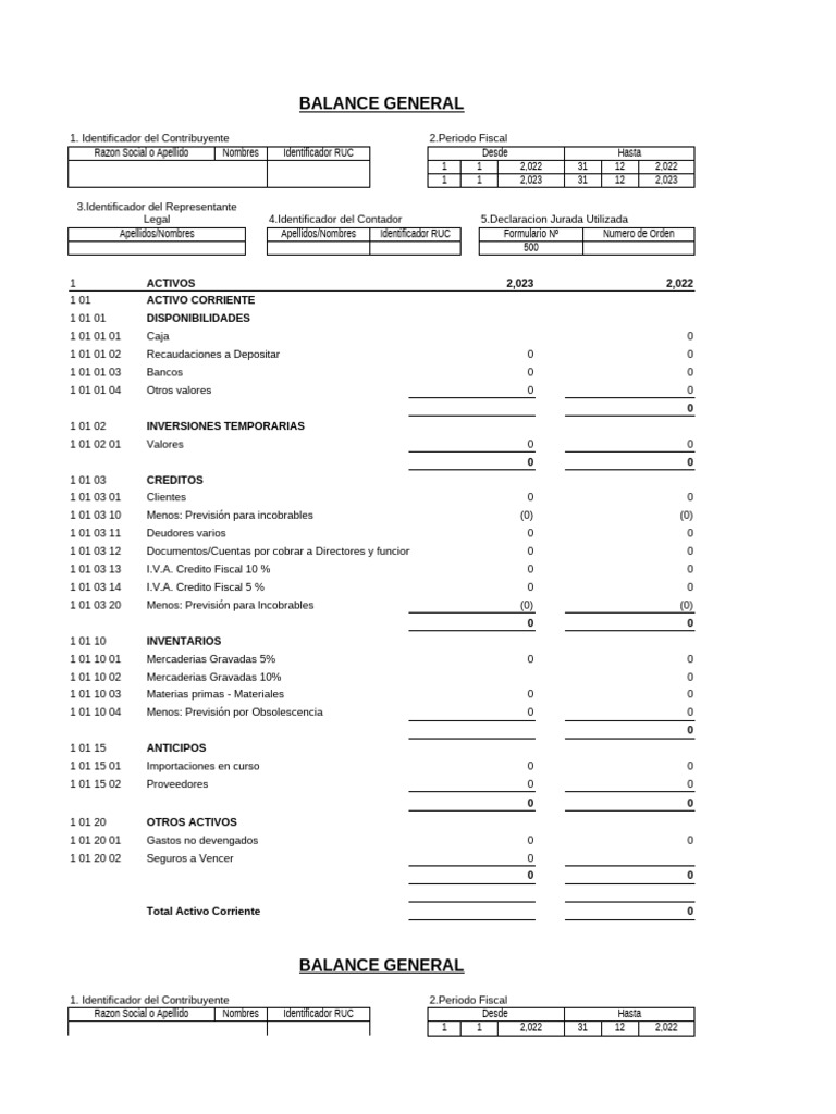 FORMATO DE BALANCE GENERAL | PDF | Economía Financiera | Hoja de balance