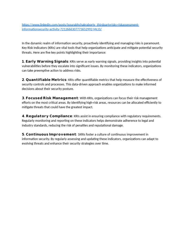 Cyber & Risk Management - Metrics & Key Risk Indicators | PDF