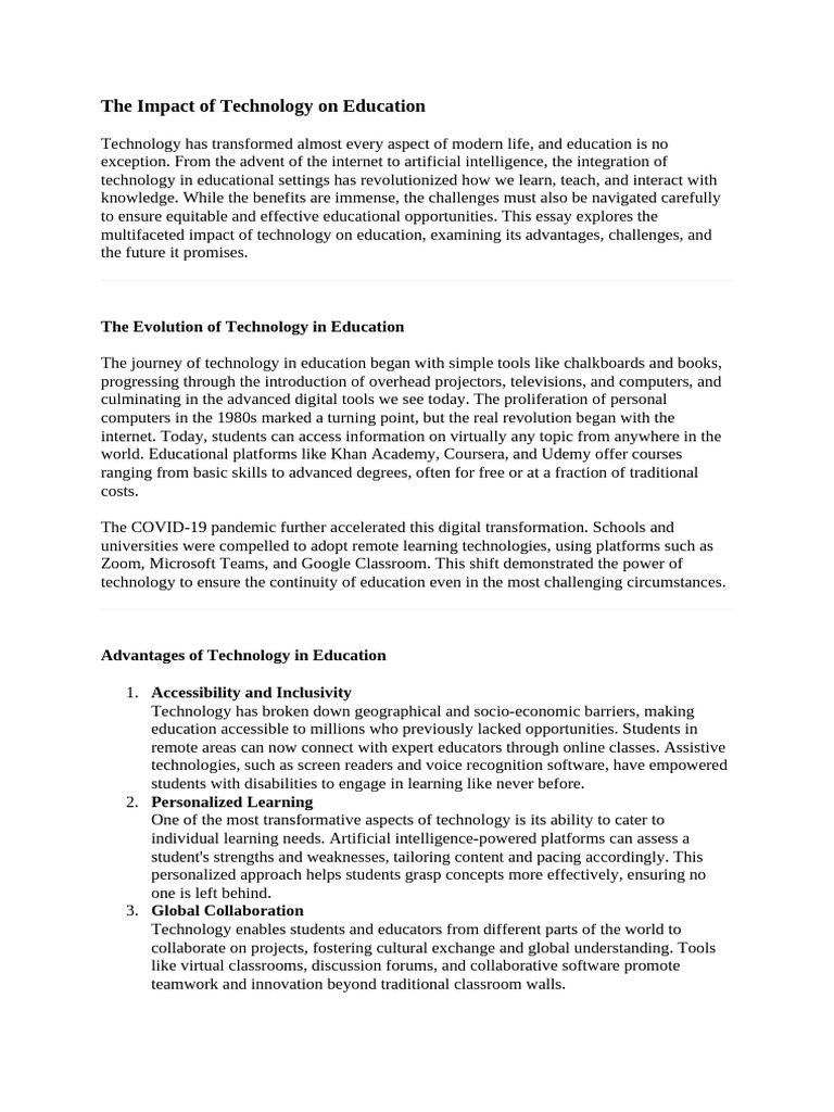 The Impact of Technology On Education | PDF | Virtual Reality ...