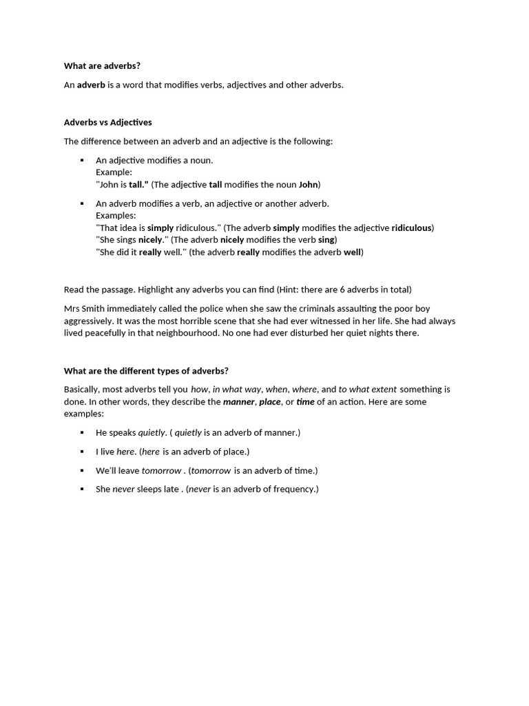 Understanding Adverbs and Their Types | PDF | Adverb | Adjective