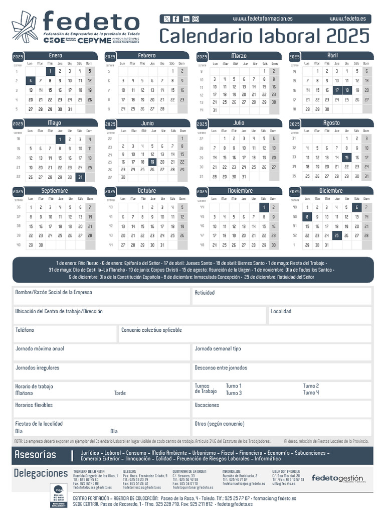Fedeto Calendario Laboral 2025 | PDF | Fiestas cristianas y días santos