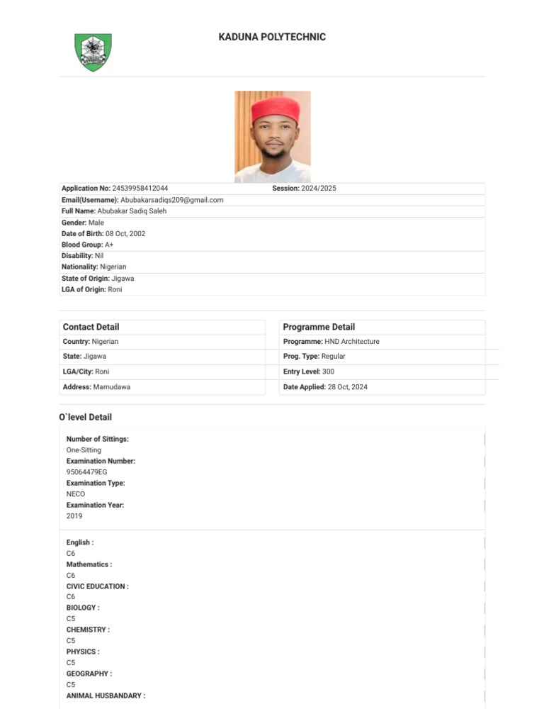 Kaduna Polytechnic Application Details | PDF