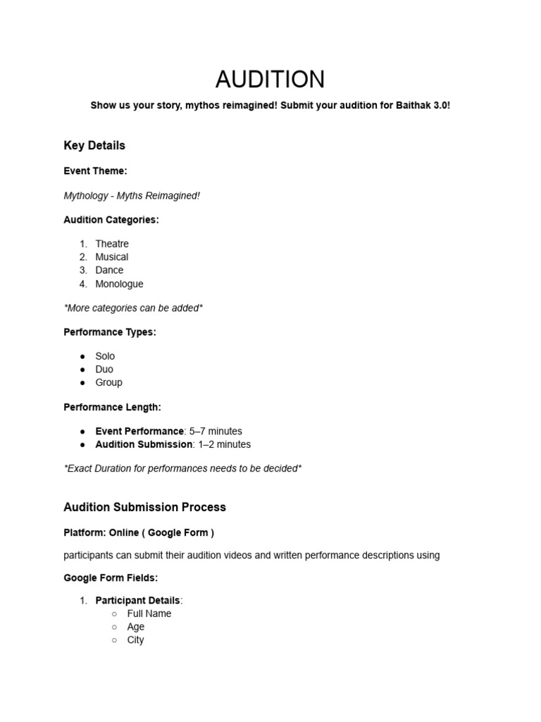 Baithak 3.0 Audition Submission Guide | PDF | Audition | Social Psychology