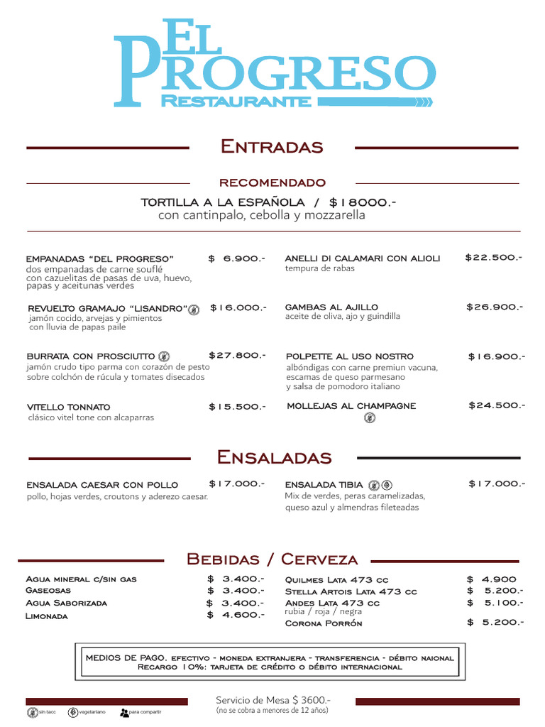 Carta Menu Club Progreso | PDF | ensalada | pesto