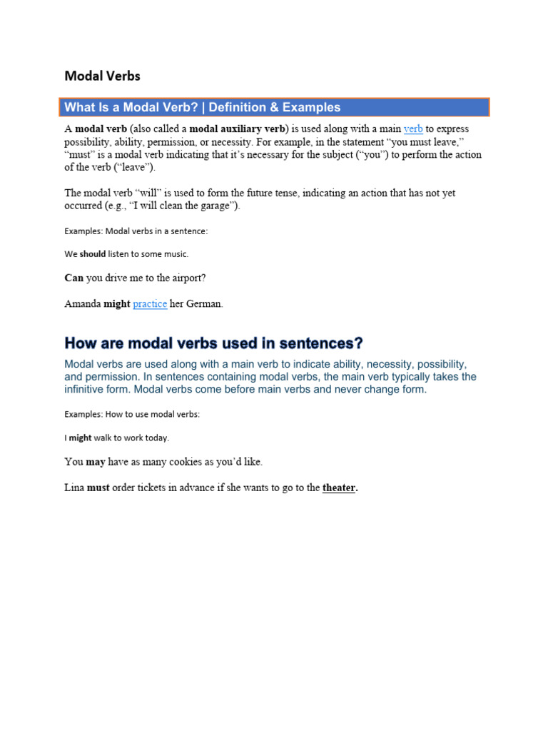 Modal Verbs Pdf Verb Linguistic Morphology