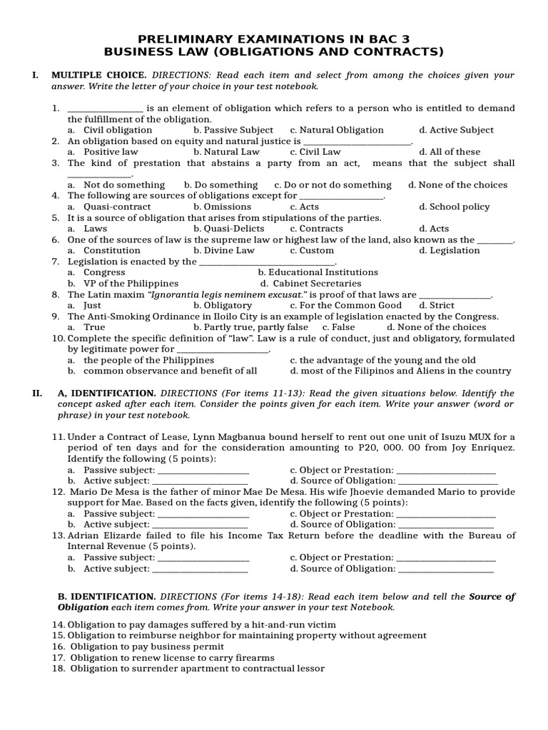 Preliminary Examinations in Bac 3.oblicon | PDF | Common Law | Justice