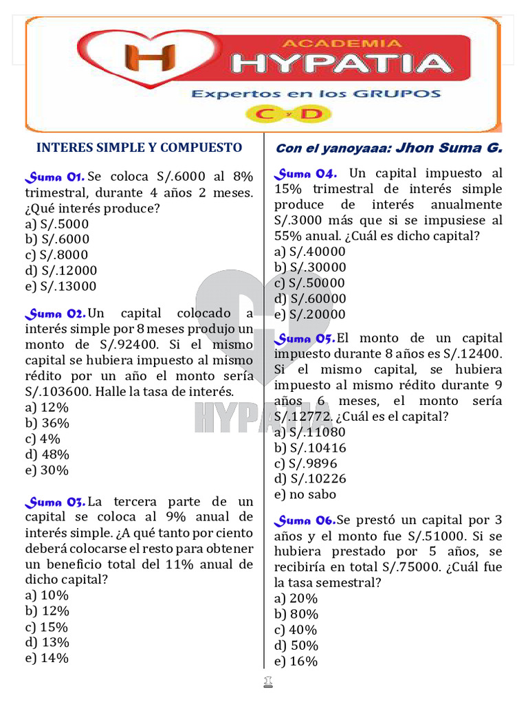 Ejercicios de Interés Simple y Compuesto | PDF | Comercio | Dinero
