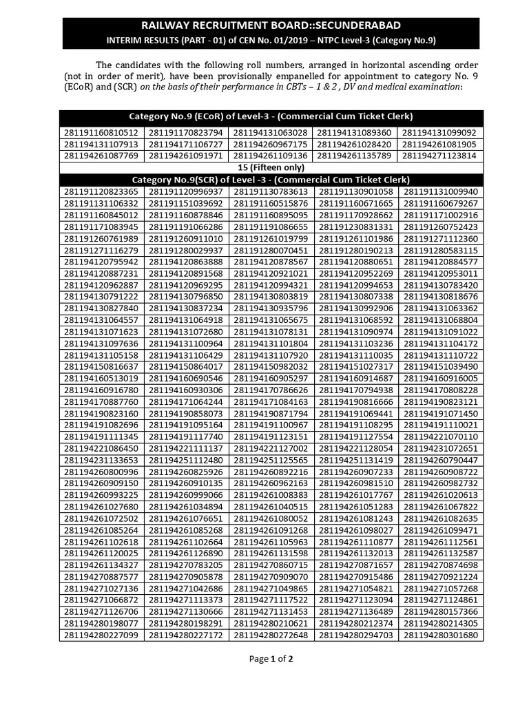 Draft - Level 3 Results Part 1 | PDF | Railway Companies