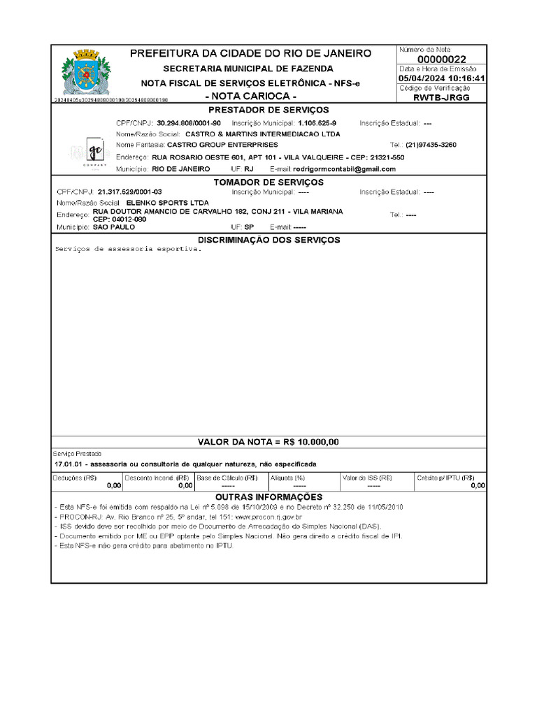 NFSe - Elenko Abril | PDF