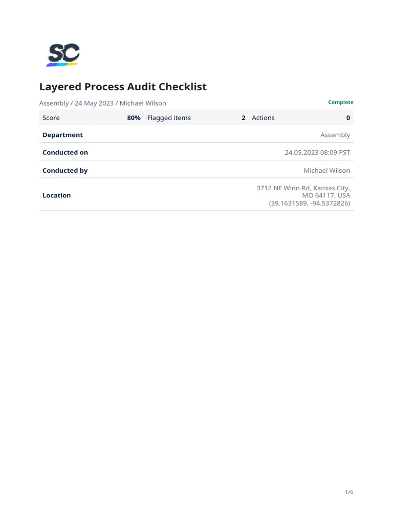 Laye Red Process Audit Sample Report SafetyCulture | PDF