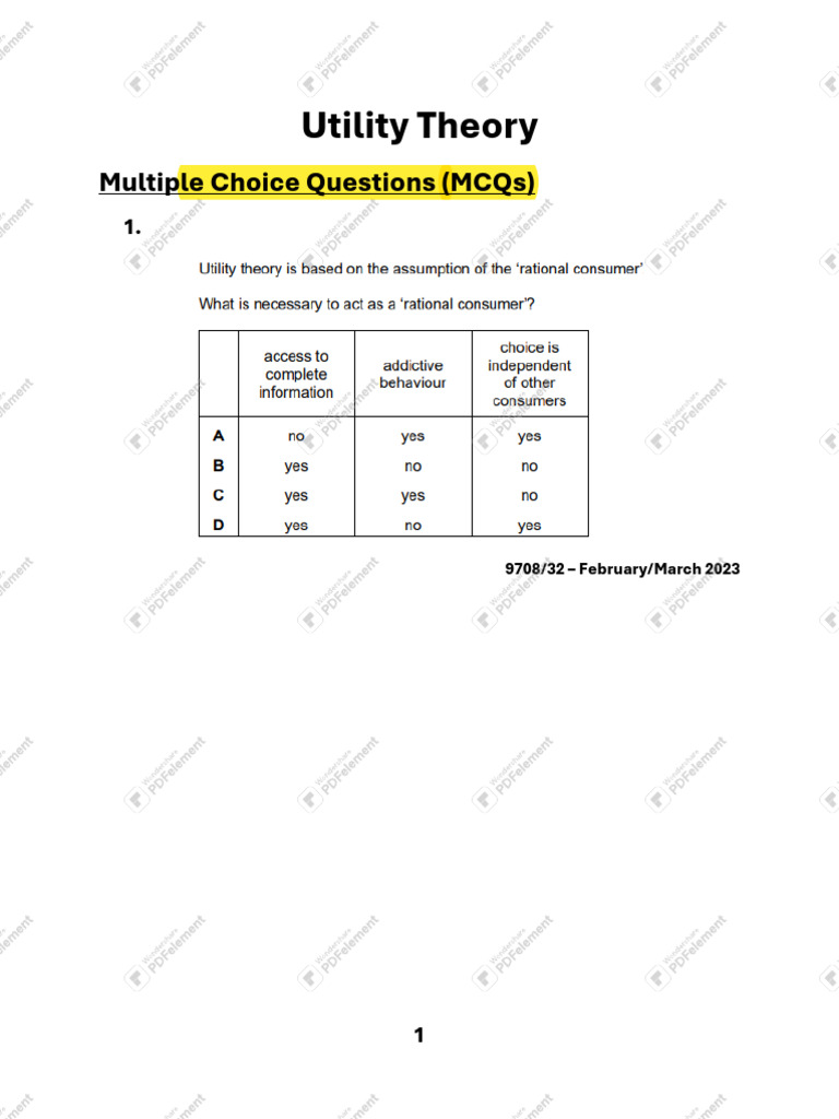 Utility Theory MCQs and Essays Archive | PDF