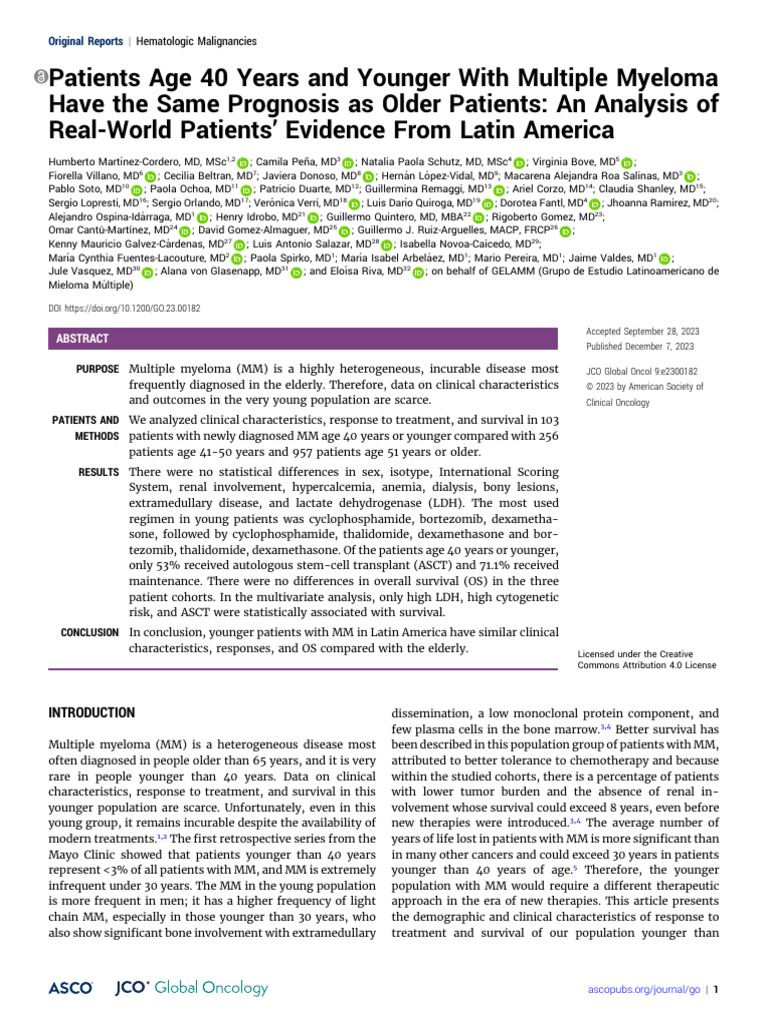 Young Multiple Myeloma Patients' Outcomes | PDF | Hematopoietic Stem ...