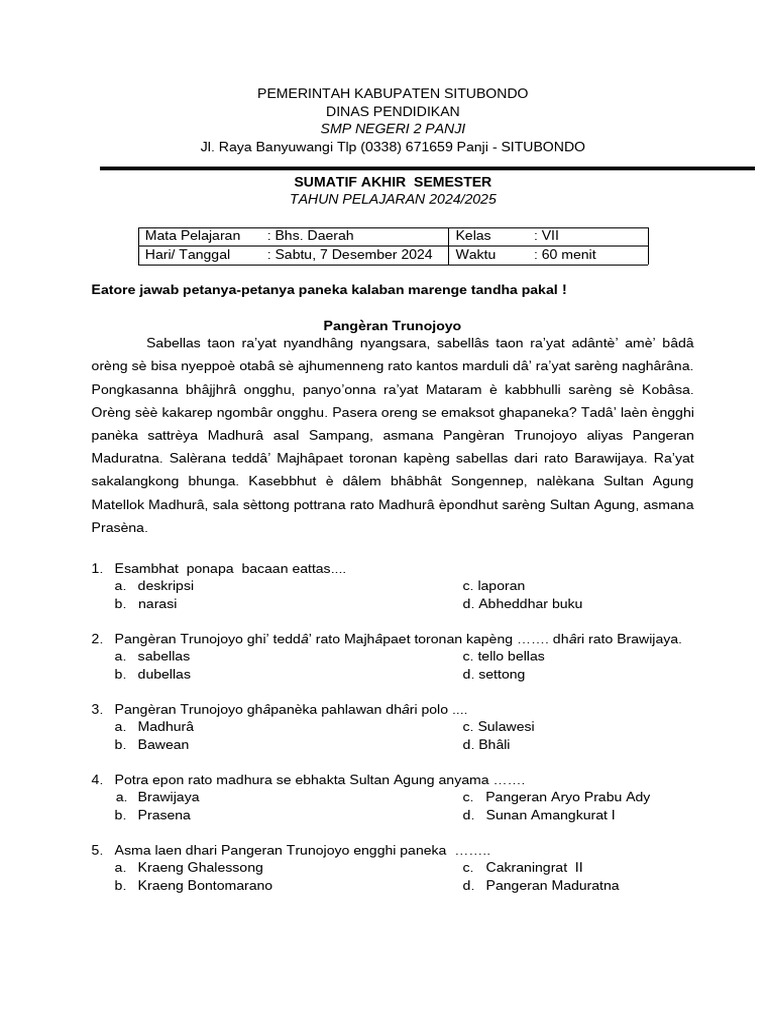 Soal BADAR 7 smt1 '24 | PDF