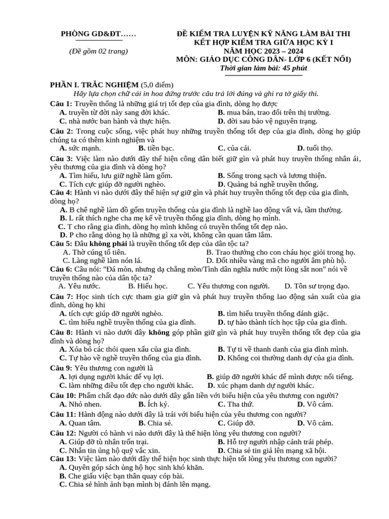 Đề 8 giữa kỳ 1 GDCD | PDF