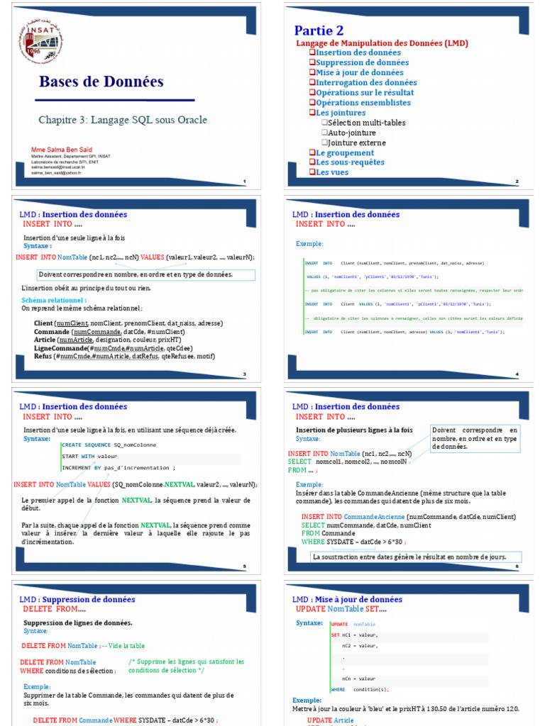 Soustraction et LMD en SQL Oracle | PDF | SQL | Bases de données