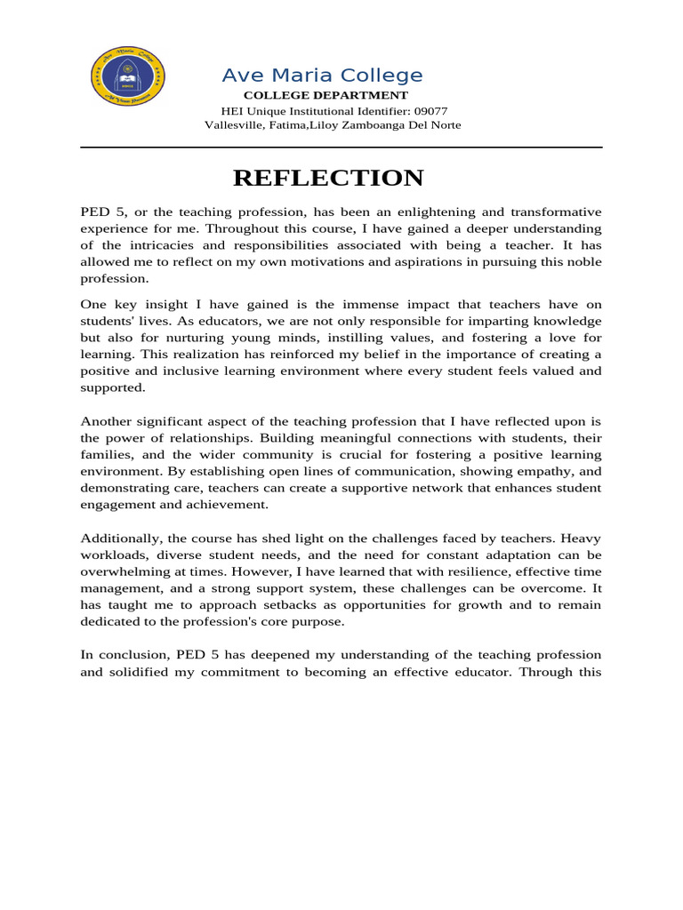 Ped 5 REFLECTION 2 | PDF