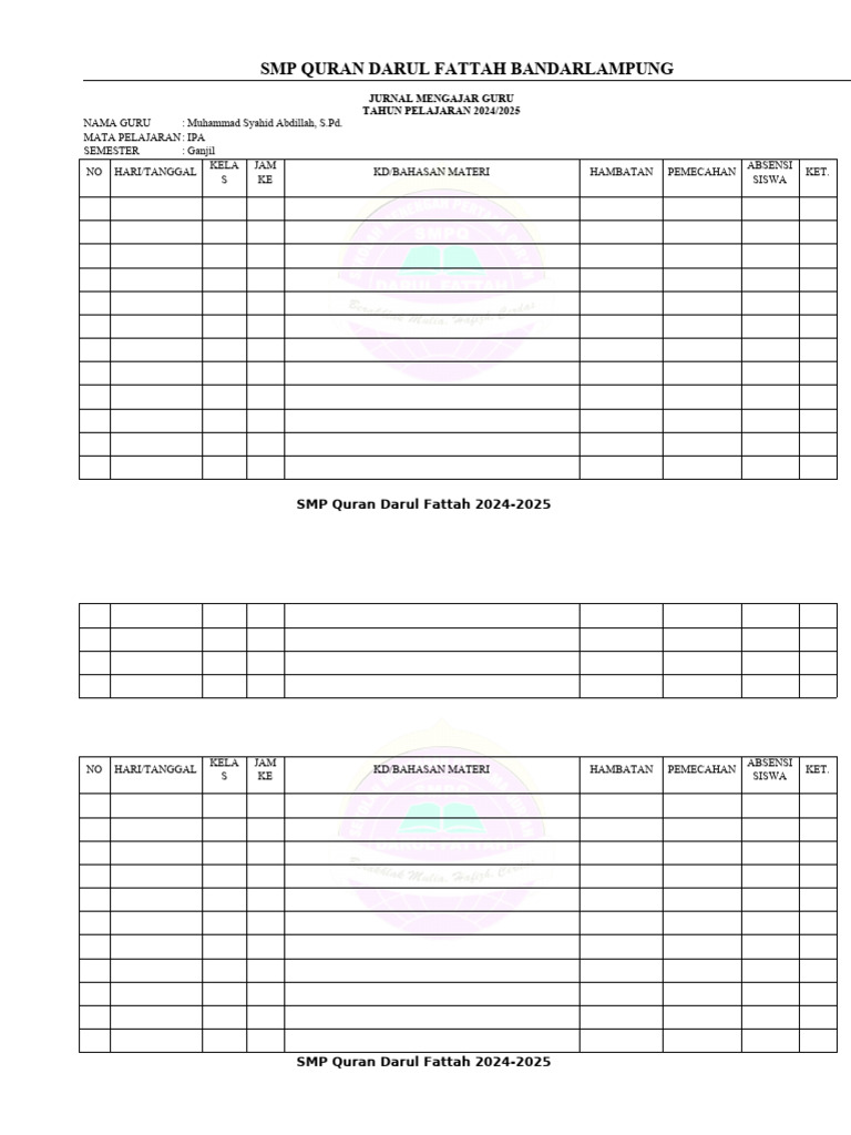 Jurnal Mengajar Guru SMP | PDF