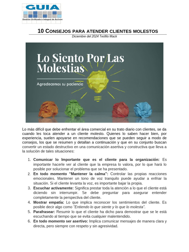 Consejos para Atender Clientes Molestos | PDF