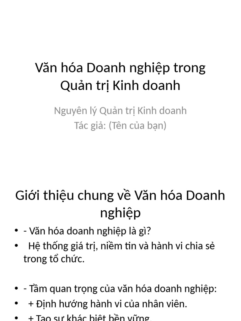 Van Hoa Doanh Nghiep | PDF