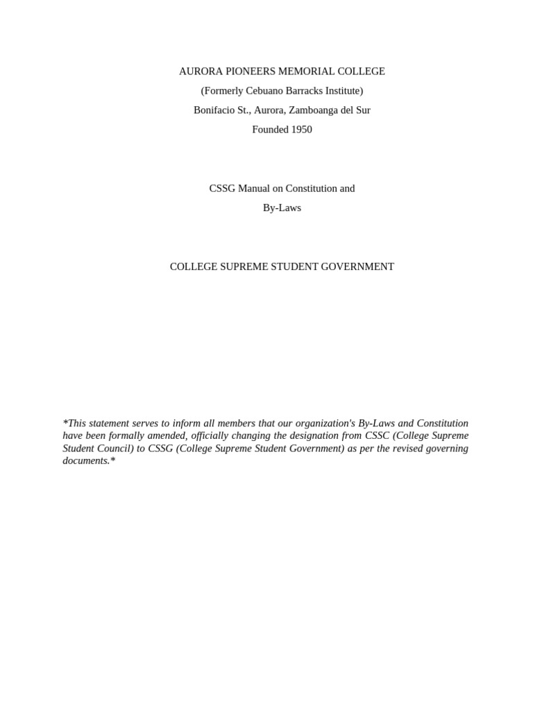 Revised CSSG CBL With Amendments Details | PDF | Committee | Presidents ...