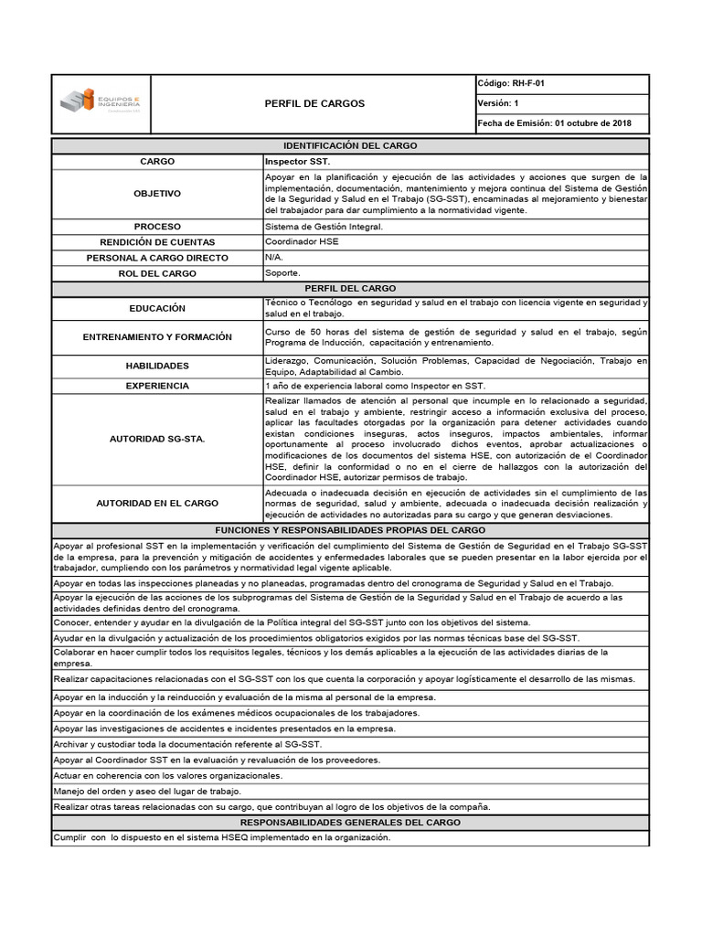Perfil del Inspector SST: Funciones y Requisitos | PDF | Business