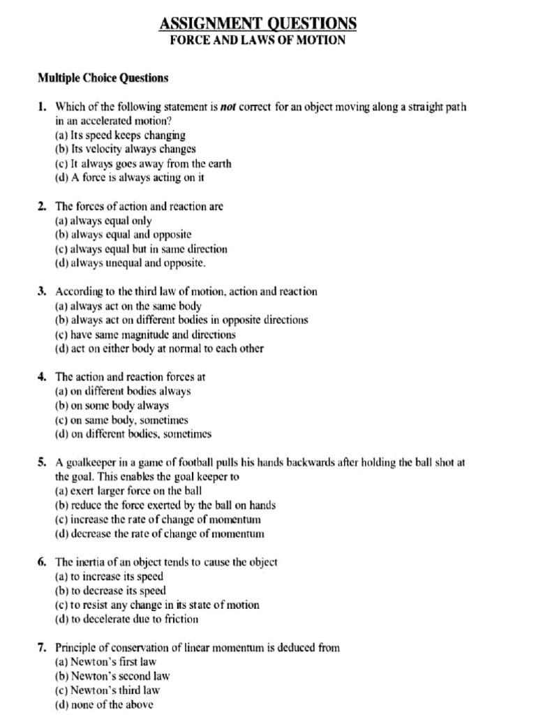 Physics MCQs on Motion and Forces | PDF | Force | Newton's Laws Of Motion