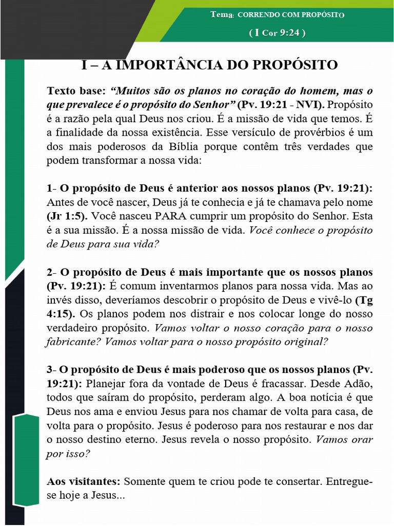 Propósito de Vida Segundo a Bíblia | PDF