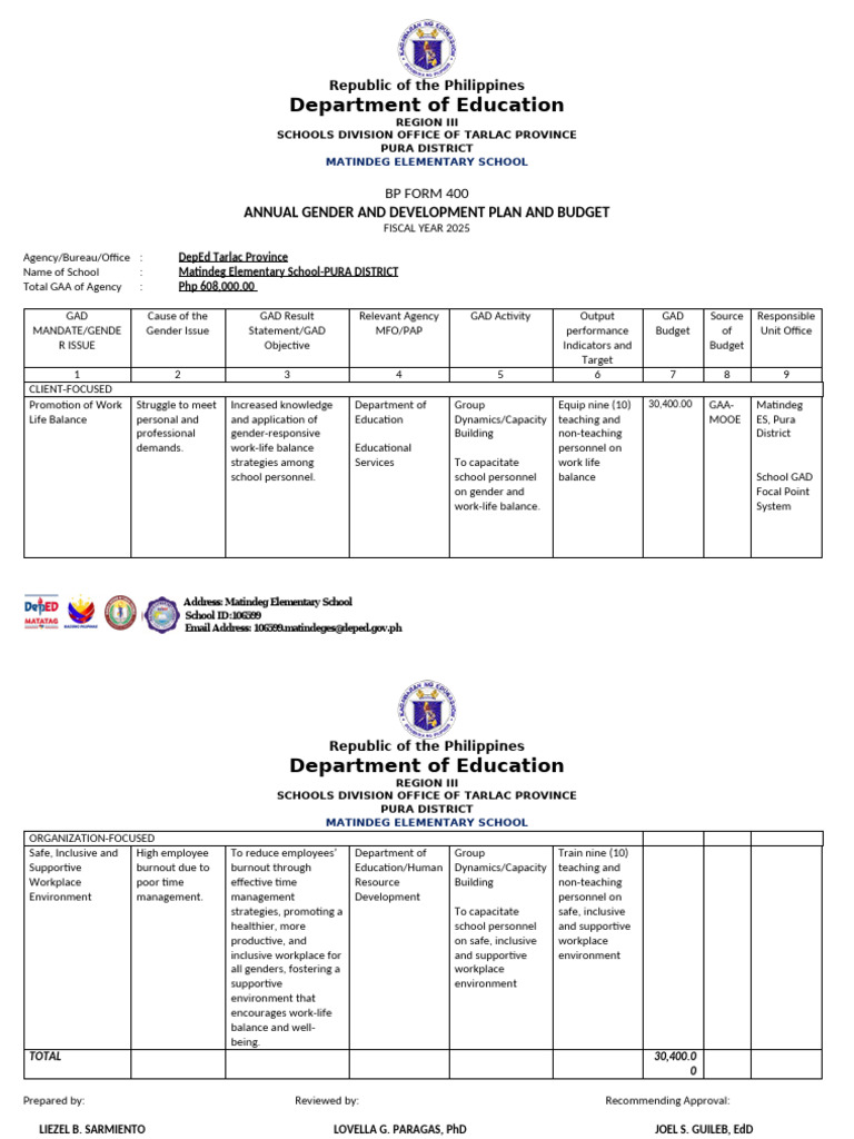 BP 400 Annual Gad Plan 2025 | PDF