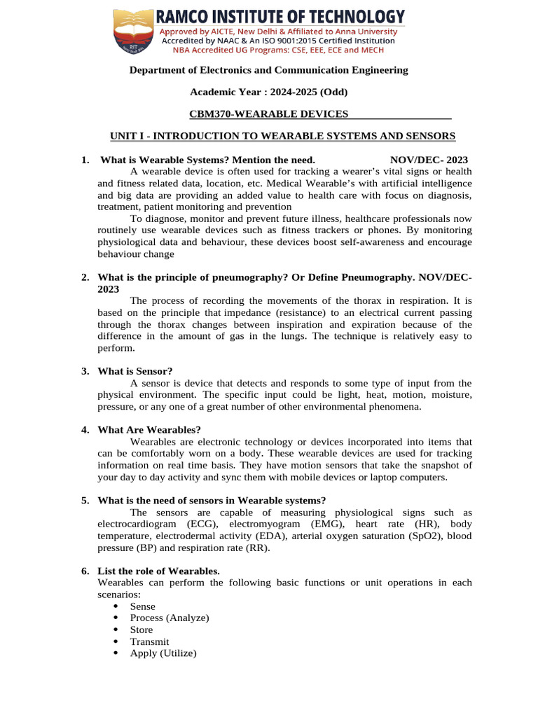 2 marks question bank | PDF | E Textiles | Wearable Technology