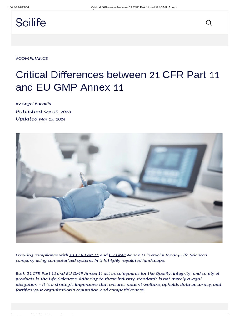 Annex 11 vs. 21 CFR Part 11 Compliance | PDF | Quality Management ...