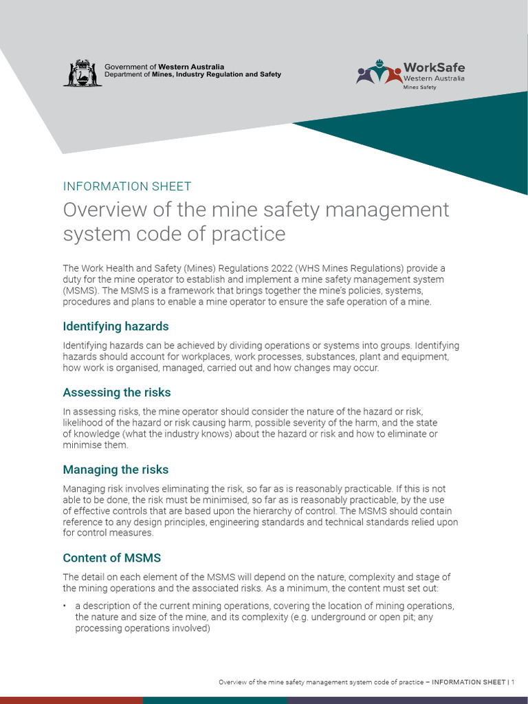 Mine Safety Management System Overview | PDF | Occupational Safety And ...