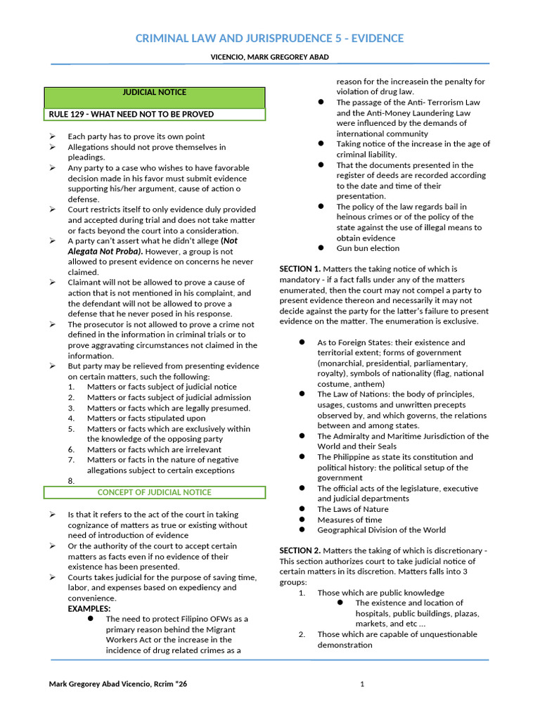 Criminal Law and Jurisprudence - 5 | PDF | Judicial Notice | Judgment (Law)