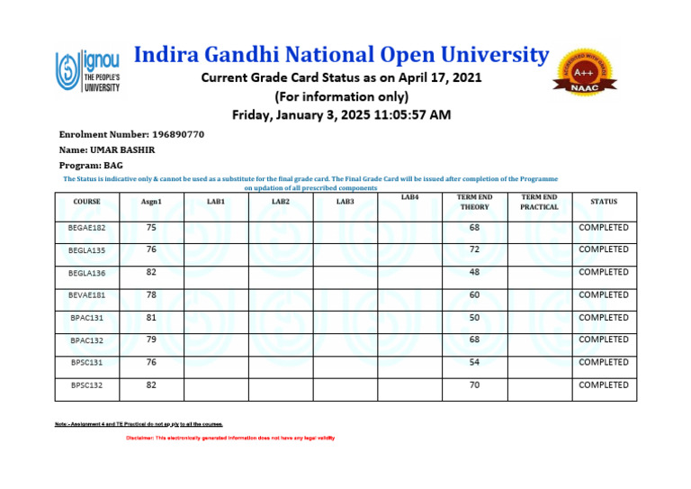 Indira Gandhi National Open University | PDF
