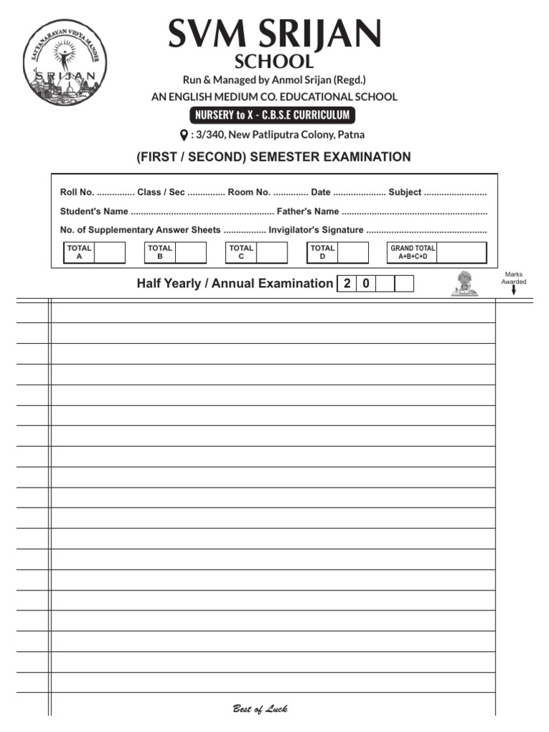 Half Yearly Exam Marks Sheet Template | PDF