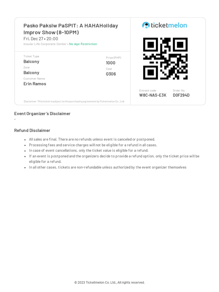 Improv Show Ticket Refund Policy | PDF