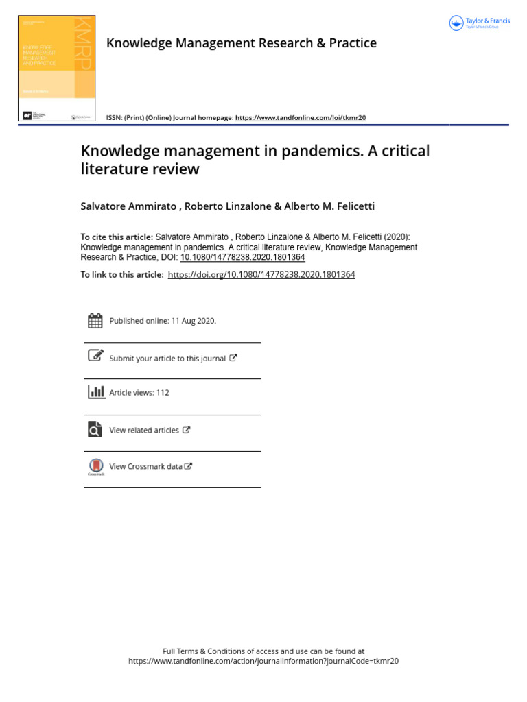 Knowledge Management in Pandemics Review | PDF | Pandemic | Influenza