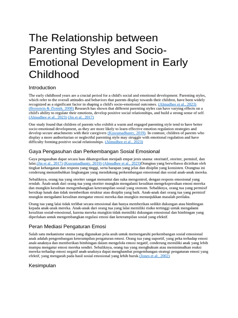 The Relationship Between Parenting Styles and Socio Emotional ...