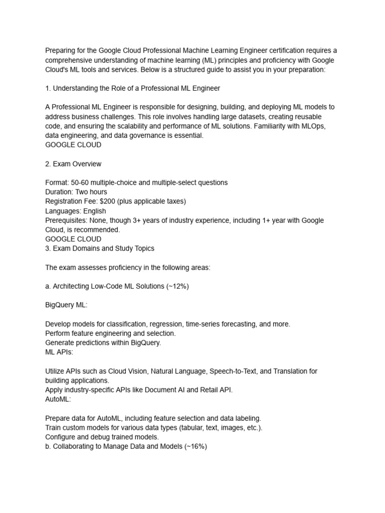 Google Cloud ML Engineer Exam Guide | PDF | Machine Learning ...