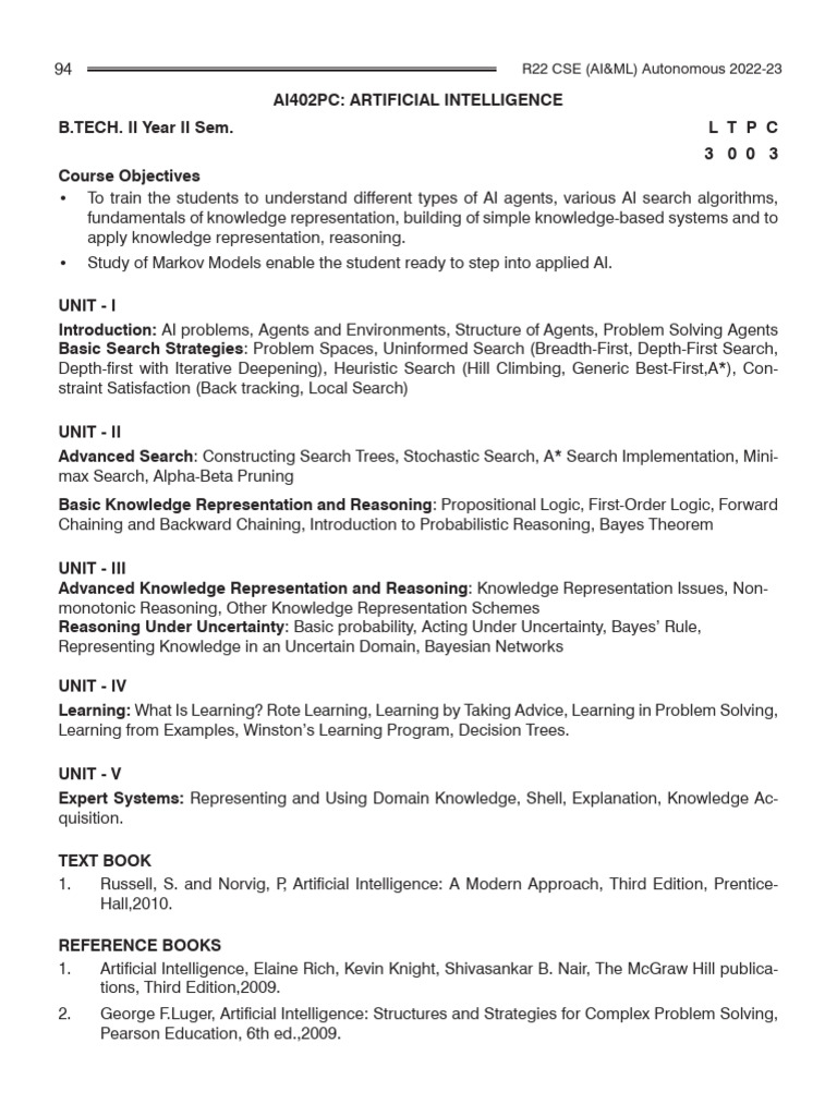 AI & ML Syllabus for B.Tech 2022-23 | PDF
