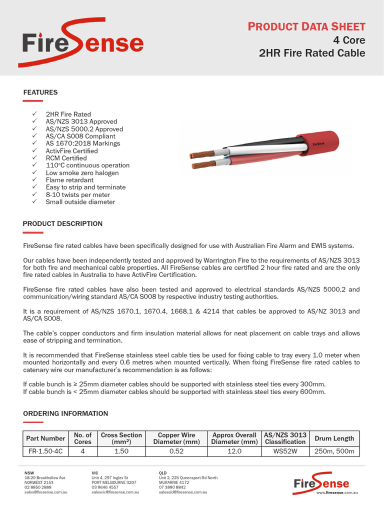 RADFR4X1.5 Firesense 1.5MM2 4 CORE POWER CABLE | PDF | Electrical ...